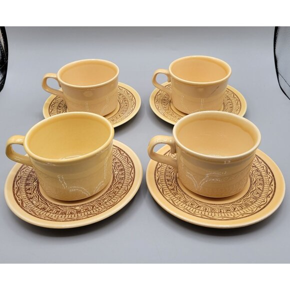 Pharohs Gold Taylor Smith Taylor TST Coffee Cups Saucers Ironstone Set of 4 - Picture 4 of 10